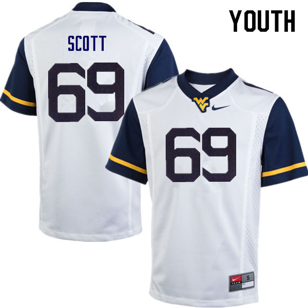 Youth #69 Blaine Scott West Virginia Mountaineers College Football Jerseys Sale-White - Click Image to Close